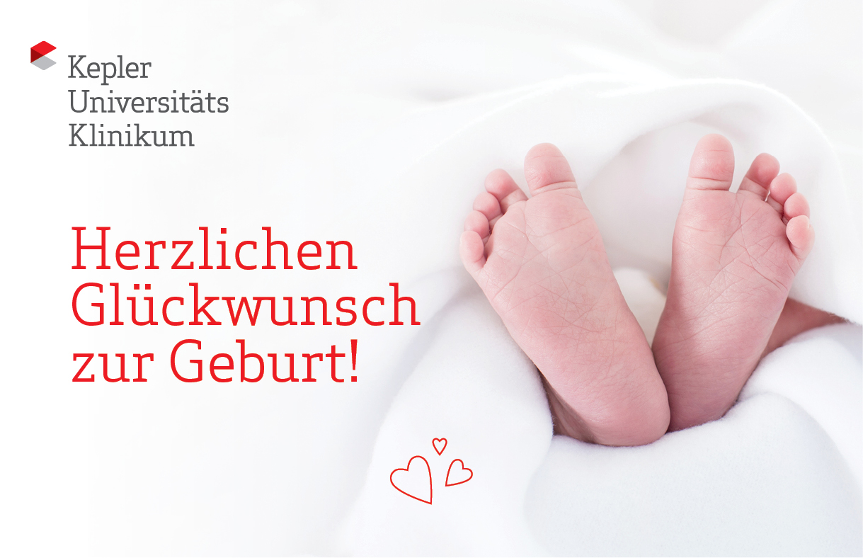 Babyfüße mit Bildtext "Herzlichen Glückwunsch zur Geburt!"
