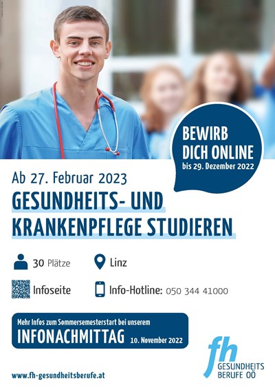 Plakat mit Informationen zum Sommersemester-Start in den Studiengang Gesundheits- und Krankenpflege