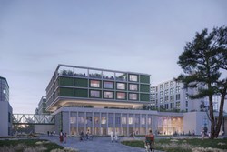 Rendering des Neubaus Kinderzentrum und der zentralen Betriebsküche