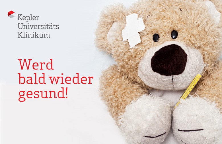 Teddy-Bär mit Text "Werd bald wieder gesund"