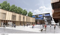 Campusplatz beim Lehr- und Forschungsgebäude der Med. Fakultät Linz