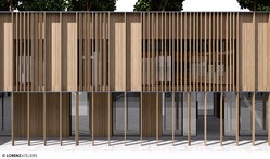 Fassade der Bibliothek am Lehr- und Forschungsgebäude der Med. Fakultät Linz