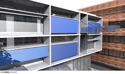 Fassade des Lehrgebäudes am Lehr- und Forschungsgebäude der Med. Fakultät Linz